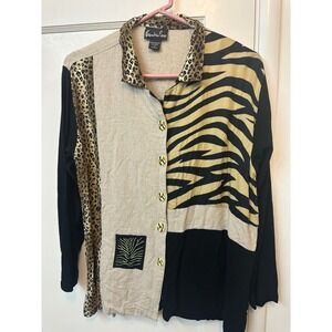 Alexandria Pierce Women Mixed Animal Print Button Down Shirt Zebra Leopard M‎
